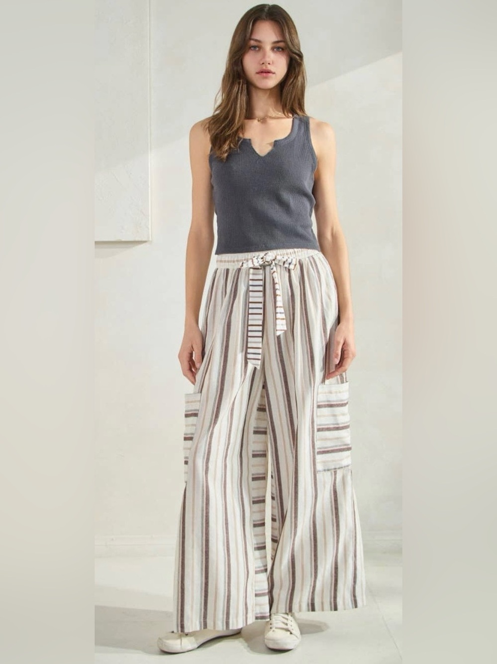 NWT Oddi contrast stripe Wide Leg palazzo pants sz M